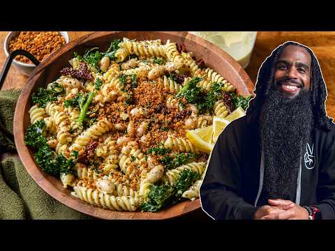 I Can’t Stop Eating This Roasted Garlic White Bean Caesar Pasta Salad!